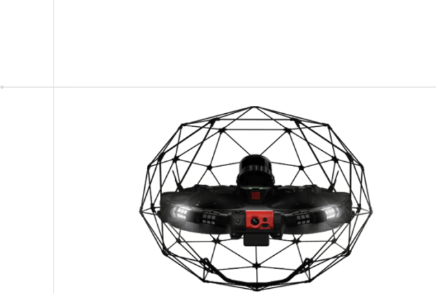 A drone enclosed in a transparent sphere