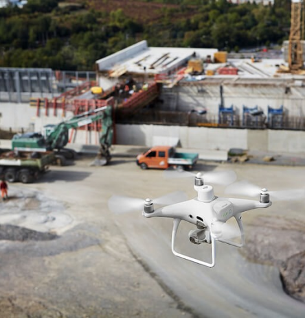 A drone flying over a construction site